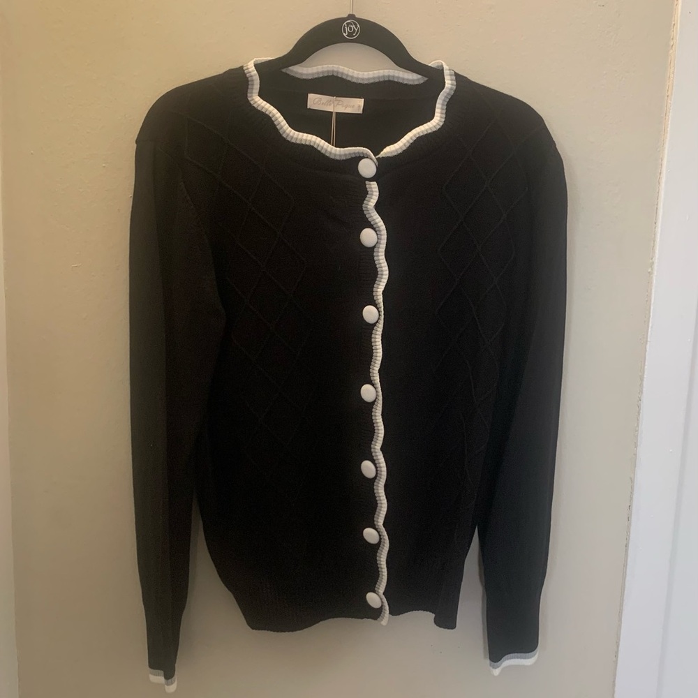 Black Cardigan with White Trim
